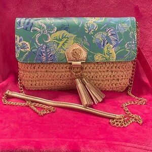 LP Tropical straw Handbag with Gold Chain